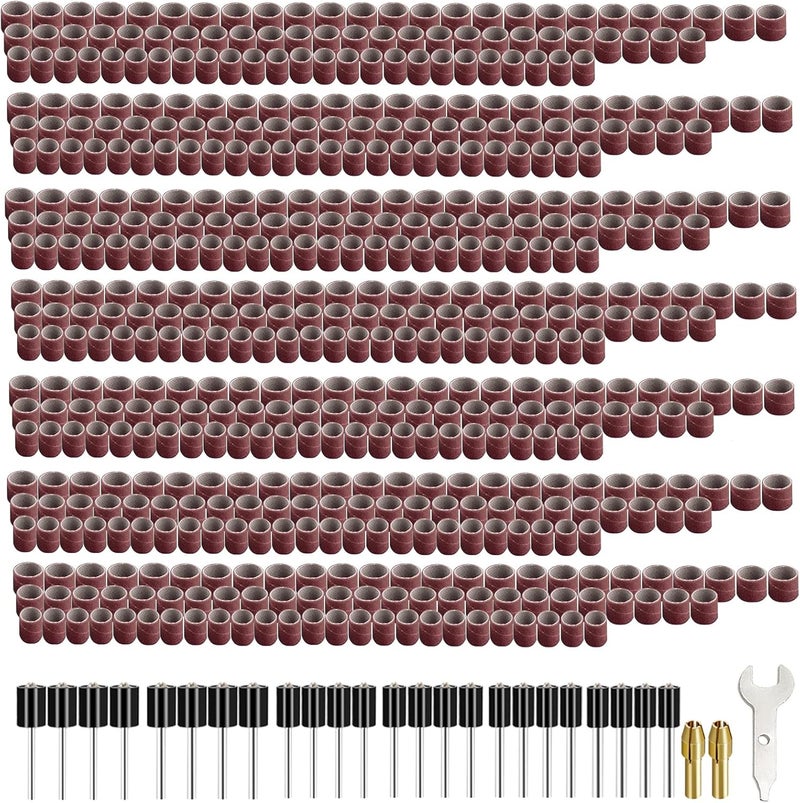 Tnisesm 552Pcs Aluminum Oxide Sanding Drum Set,Including 525 Pieces 80 120 150 240 320 400 600 Grit Drum Sander Sanding Sleeves and 24 Pieces Drum Mandrels for Dremel Rotary Tool,Sanding Drums - Image 1